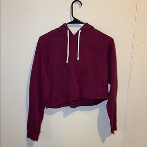 Women's Cropped Burgundy Hoodie Sweater